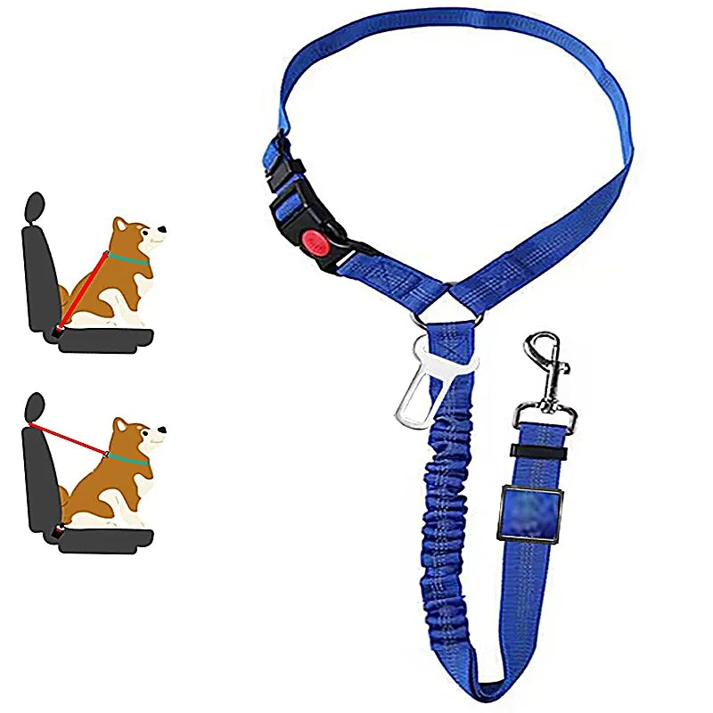 2-in-1 Adjustable Dog Car Seat Belt Tether with Harness Clip