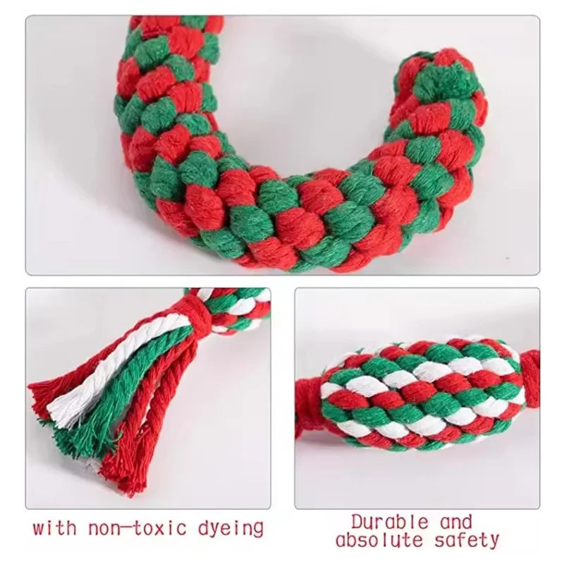 Chew-resistant Pet Chew Toy Cotton Rope Interactive Bone Shape Christmas Tree For Dogs Puppy Teeth Cleaning Relieve Boredom Toys