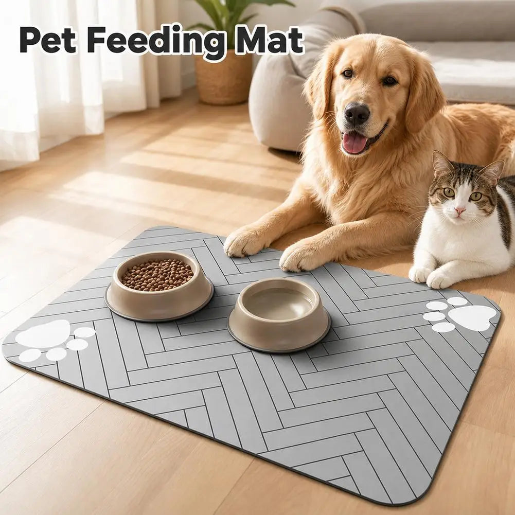Pet Feeding Mat Absorbent Rubber Backing Quick Dry Water Waterproof Placemat Dog Cat Food Water Bowl Tray Non Slip Washable