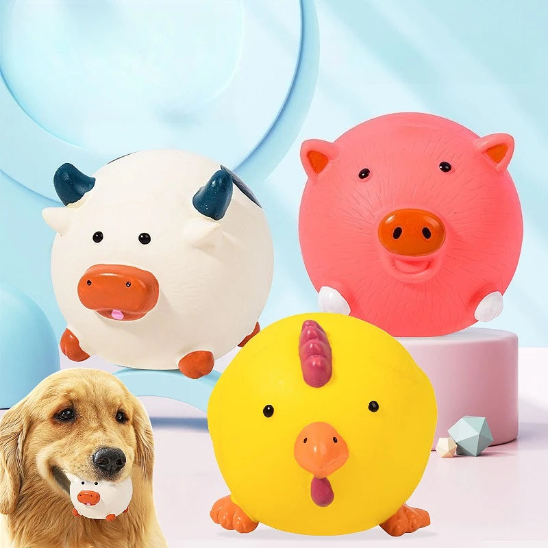 Pet Latex Molar Chew Toy, Squeaky Pig Chicken Ox Head Shaped, Durable Safe Teeth Cleaning Toy for Dogs Pet Interactive Supplies