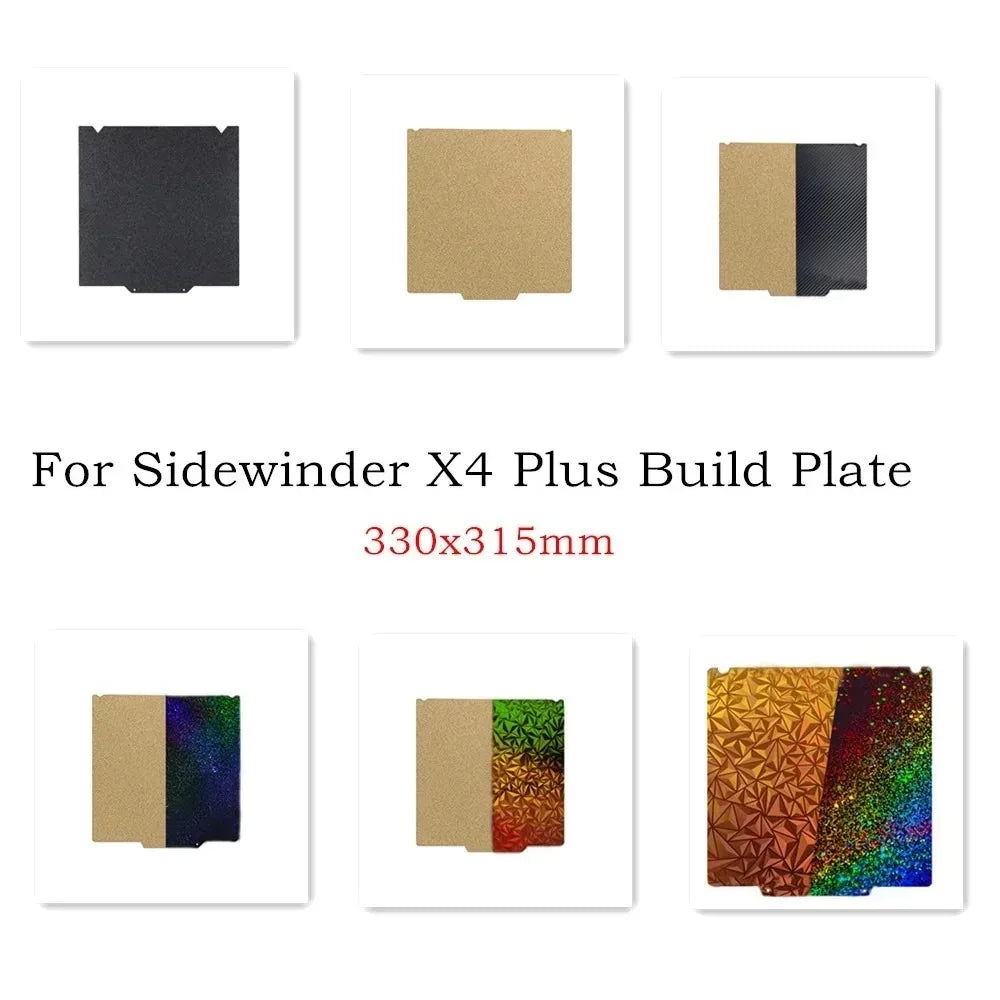 PET+PEI Build Plate 330x315mm for Sidewinder X4 Plus Double Sided Smooth Textured PET PEI Print Bed Flexible Spring Steel Sheet