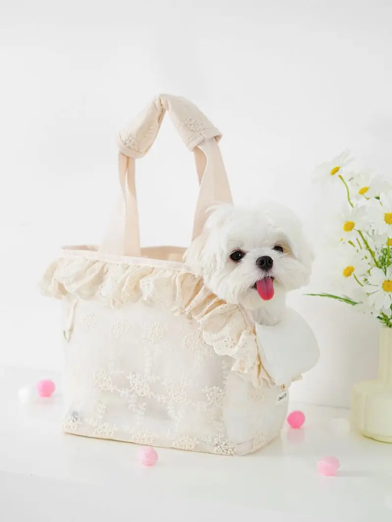 Onecute Lace Pet Carrier Bag - Handheld Shoulder Puppy Purse for Small Dogs, Chihuahua, Cats - Dog Walking Accessories
