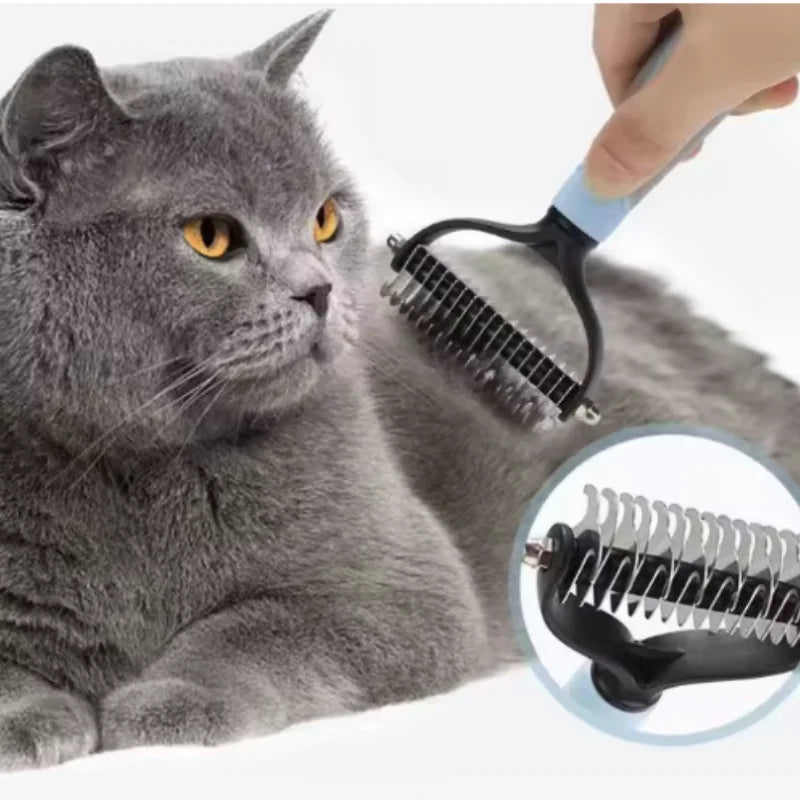 Double Sided Pet Deshedding Brush Stainless Steel Dog Comb Grooming Tool for Shedding And Dematting - Effective Pet Care