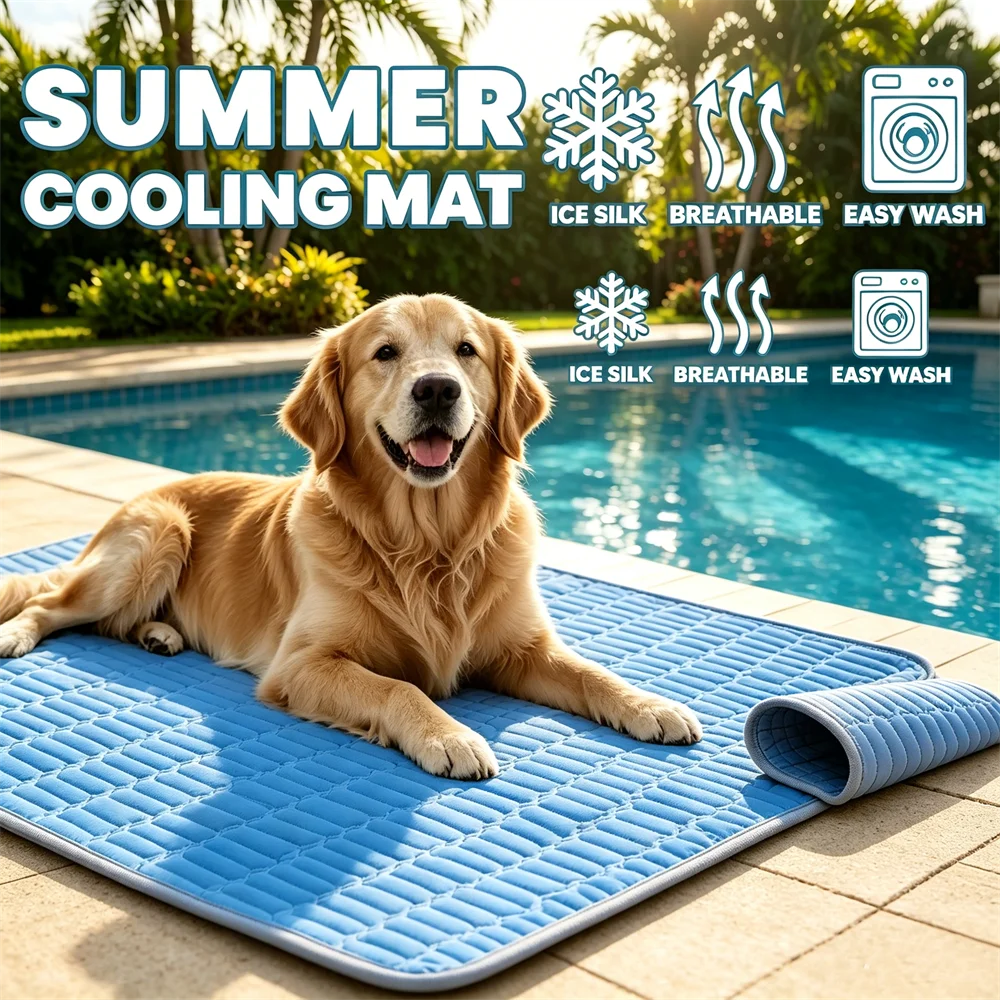 1PC Pet Cooling Pad Ceiling Washable and Anti Slip Bottom Large Dog Cooling Bed and Cat Ice Pad Cooling Pad for Pets