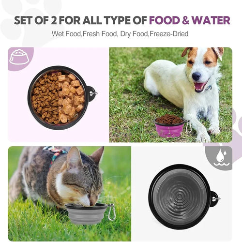2-in-1 Portable Pet Food and Water Container with Folding Bowl