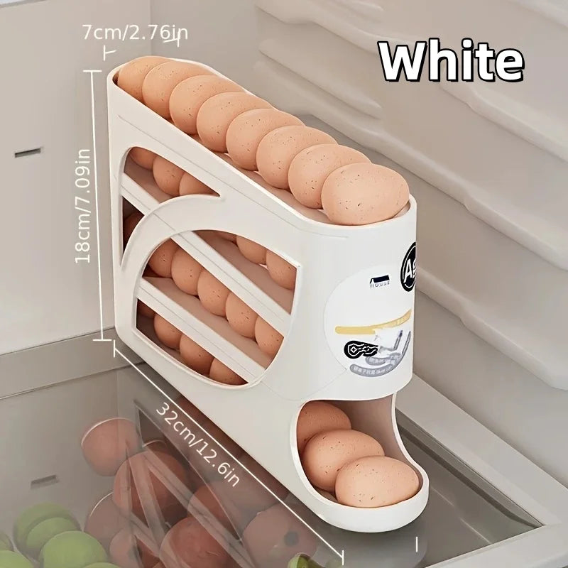 Egg storage box – Stable plastic, 4-layer automatic dispenser for refrigerator organization