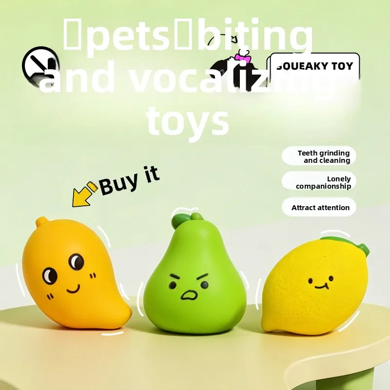 Pet Latex Toy Lemon, Mango, Pear - Dog Chew Toy, Bite-Resistant, Squeaky, for Puppies Small Dogs, Teething Cleaning