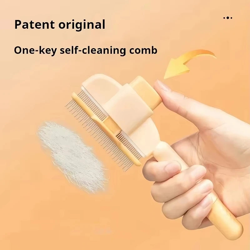 Dogs Cats Hair Comb One Button Self Cleaning Pet Hair Flea Remover Brush Dual Stainless Teeth Grooming Massage Tool for Pet