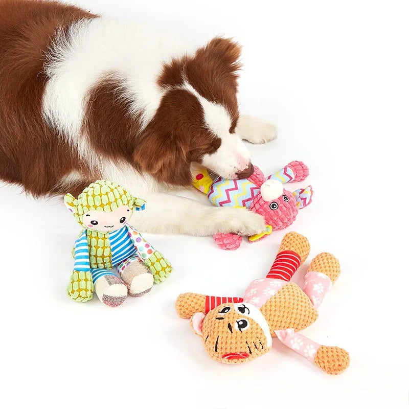 Interactive Plush Dog Toy with Squeaker Bite Resistant Animal Design Teeth Cleaning Grinding for Pet Supplies Squeaky Plush Toys