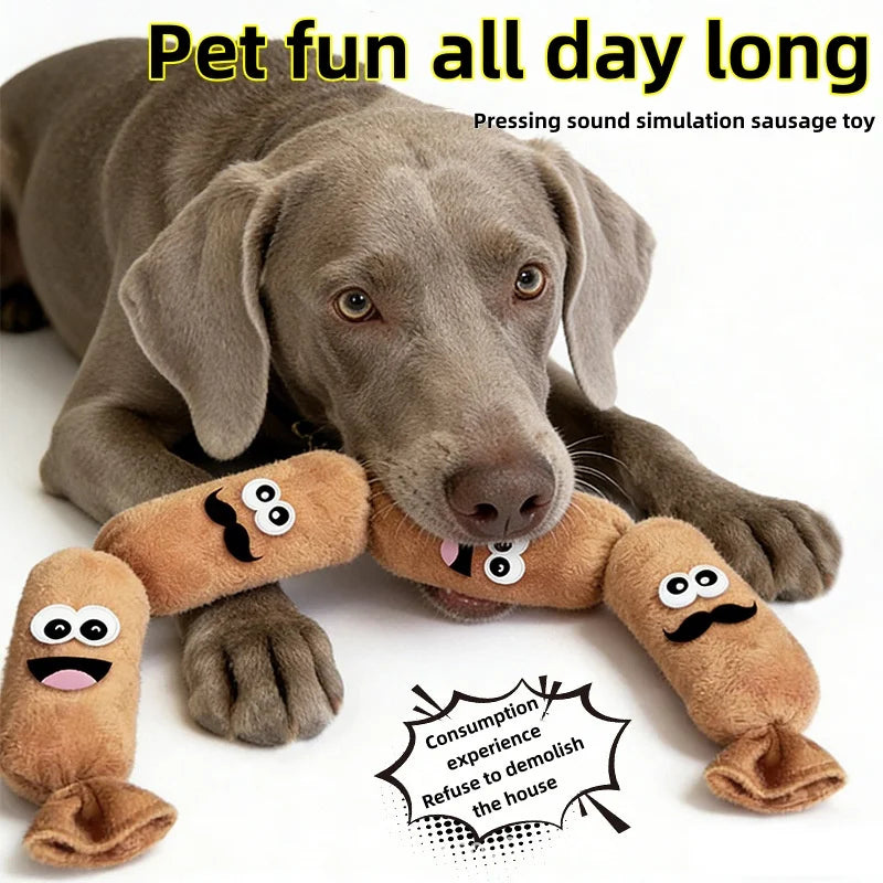Squeaky Sausage Plush Dog Toy, Sizes S, M & L