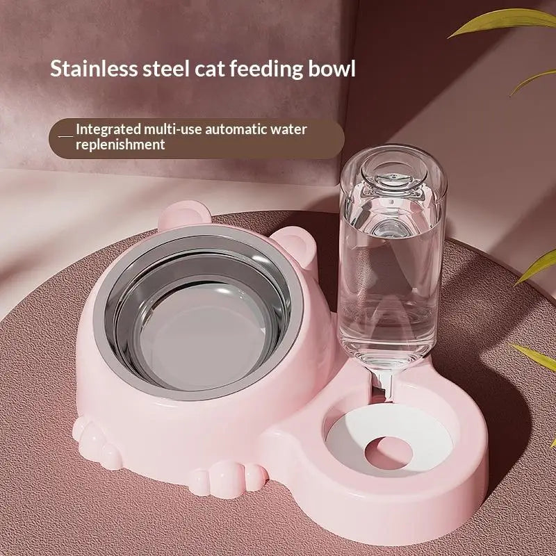 Pet Bowl 2-in-1 Auto Water Feeder, Tilted Elevated Cat Dog Bowl For Food & Water