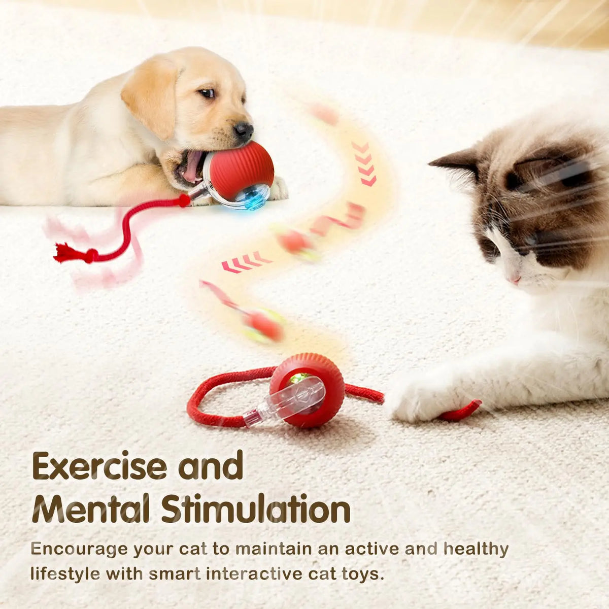 New Cat Interactive Ball Toy Automatic Rolling Ball Faux Tail Rechargeable Smart Pet Electric Toy Dog Cat Training Imitate Mouse