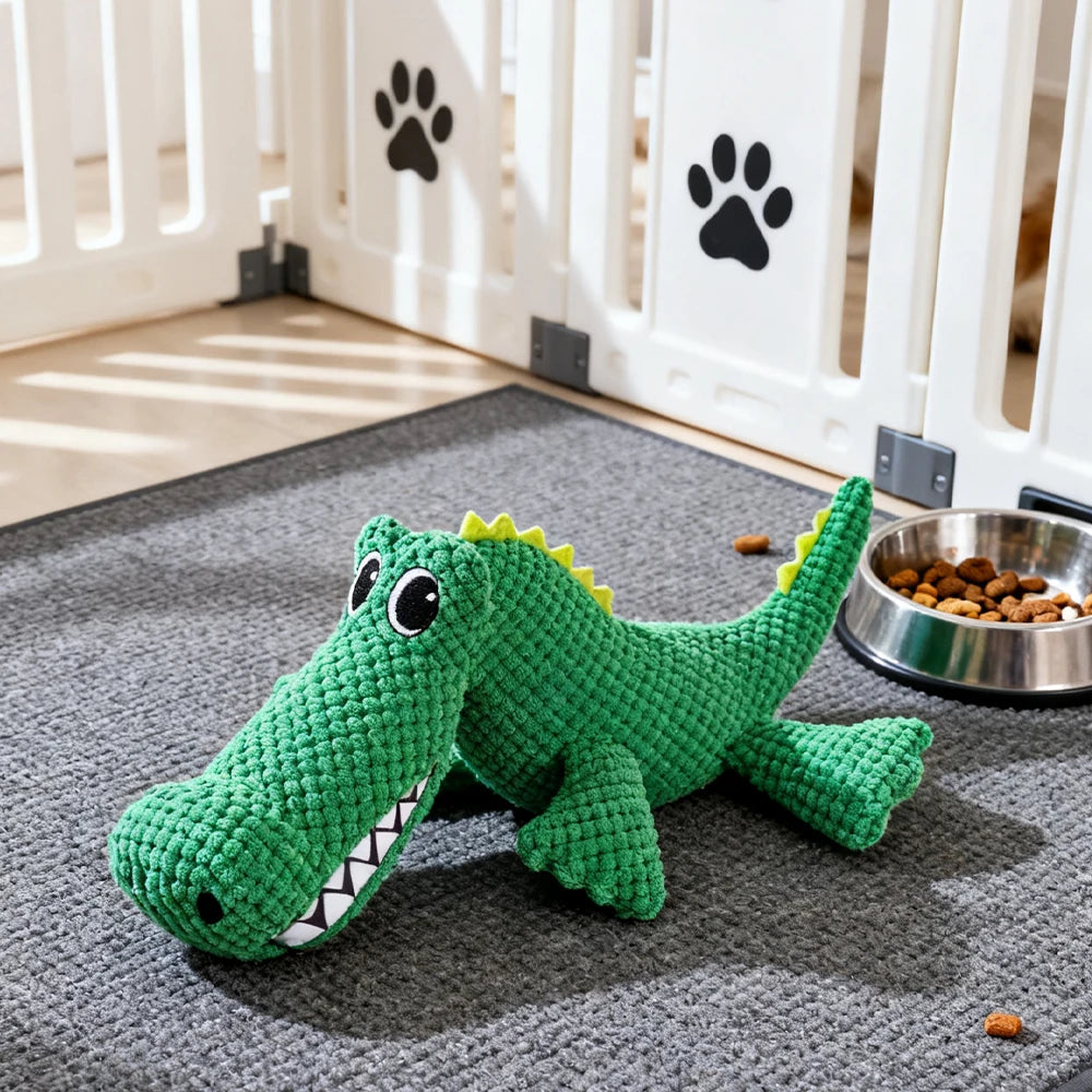 Pet Chew-Resistant Plush Interactive Toy with Sound, Dinosaur Shape, Crocodile, Suitable for Large, Medium, and Small Pets Like Cats and Dogs, Double-Layer Fabric, Built-In Airbag
