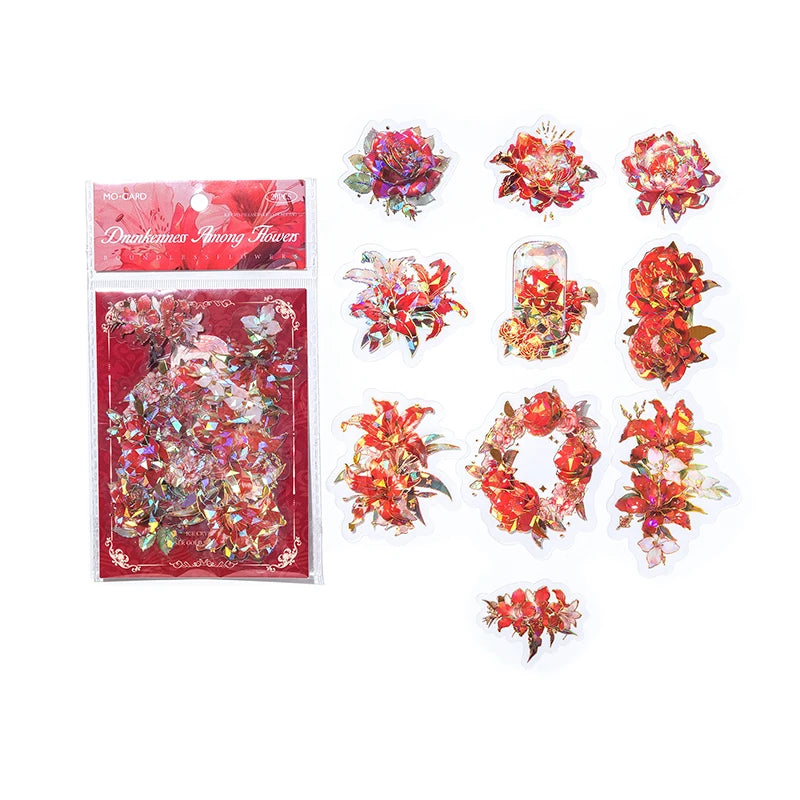 20 pcs PET Laser gilding Stickers pack Plant Flowers Decorative Stick Labels handmade DIY Junk Journal Supplies