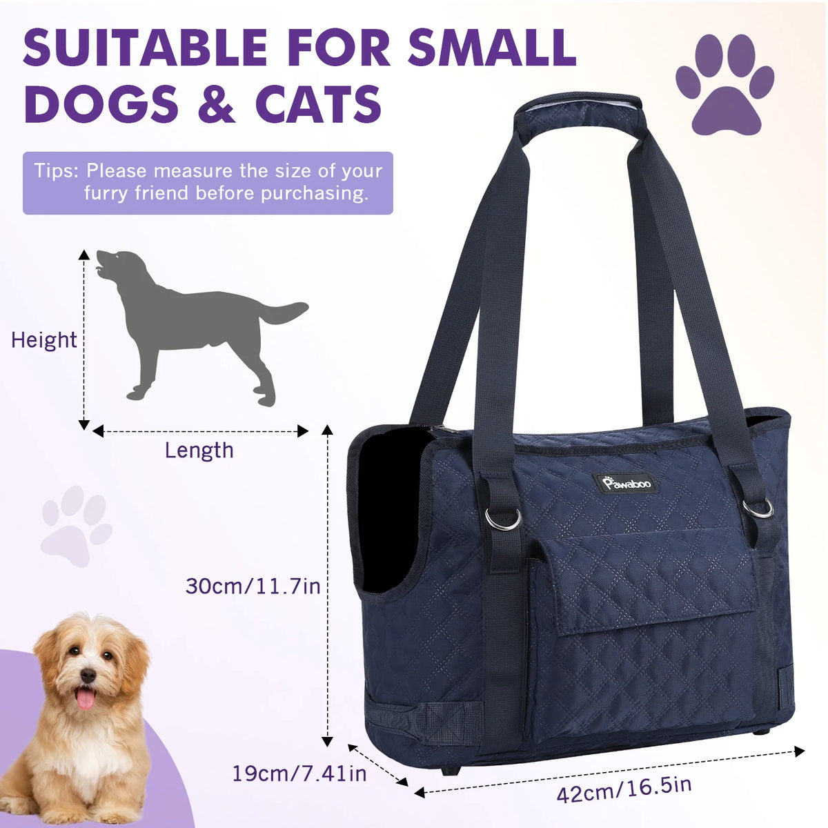 Pawaboo Dog Purse Carrier for Small Dogs with Pocket Lightweight Dogs and Puppies Tote Bag Carrier Dog Carriers Soft Sided