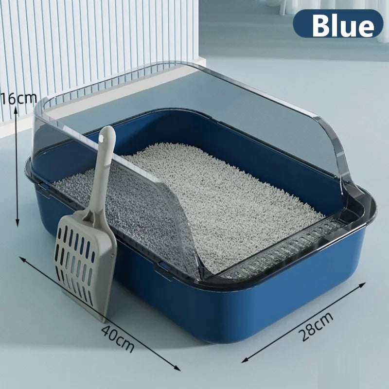 Semi-Enclosed Raised-Side Cat Litter Box for Kittens & Cats