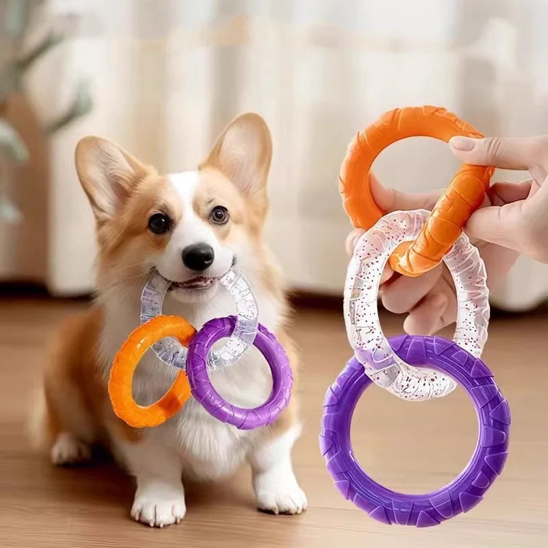 Interactive 3 Ring Tug Dog Toy for Small Medium Large Dogs - Chew Resistant TPR Teeth Cleaning Pet Supplies