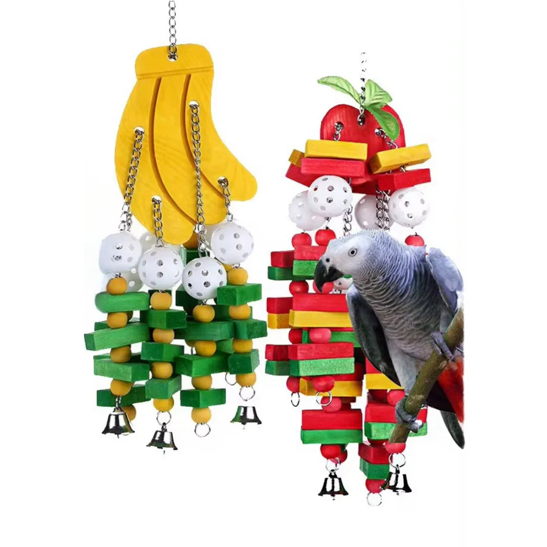 Pet Bird Chewing Toy Colorful Wooden Block Beads Parrot Toy Bite Bridge Bird Tearing Toy Cockatiels Training Hang Swing for Bird