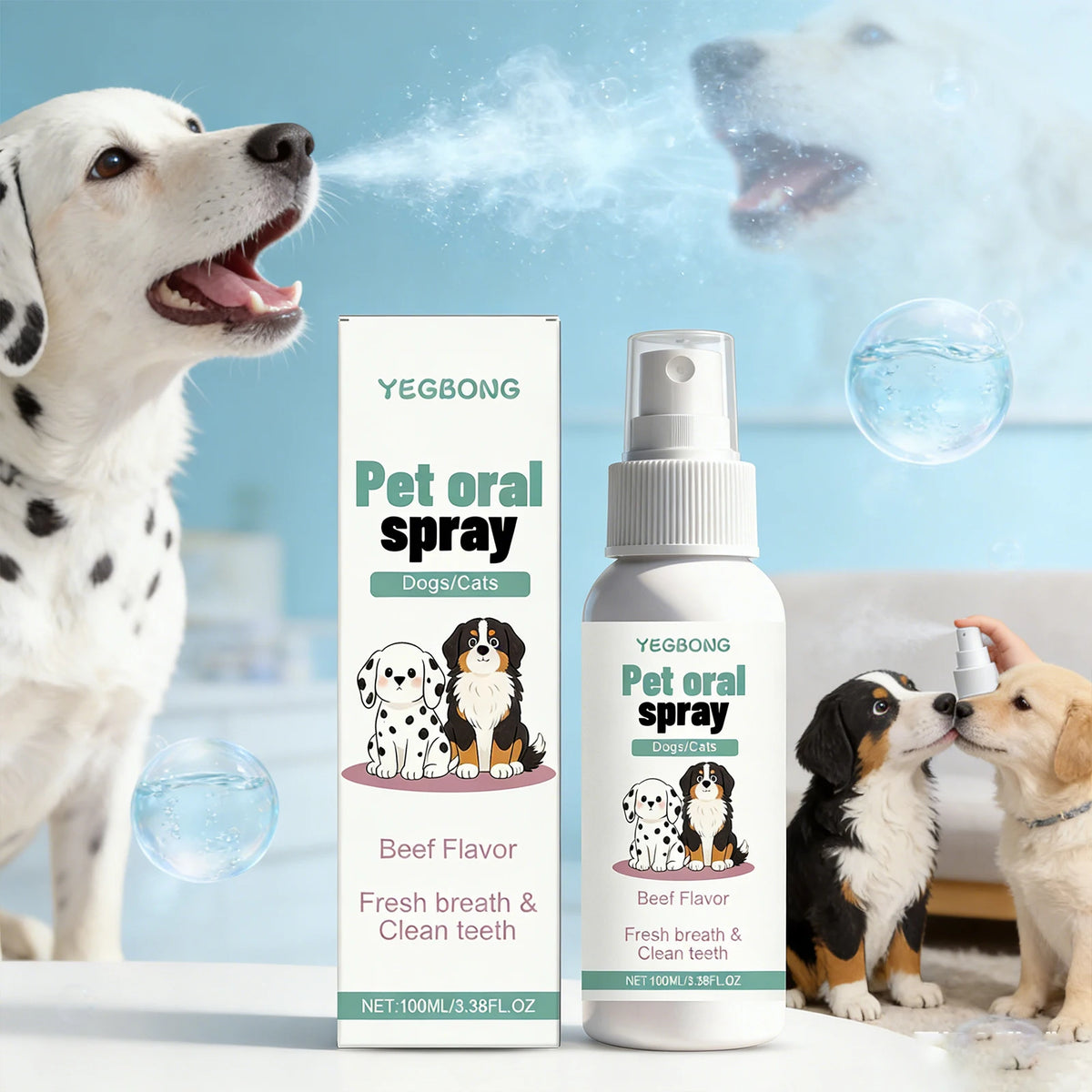Pet Oral Spray for Dogs Cats Fresh Breath Clean Teeth Remove Plaque Tartar No Rinsing Bad Smell Mouth Harmless Healthy Care