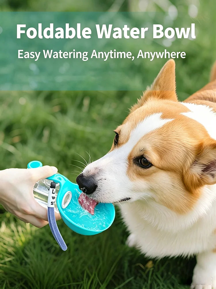 Spherical Portable Pet Dog Water Bottle PET With Foldable Silicone Bowl Reflow Water Dispenser For Walking Hiking Camping