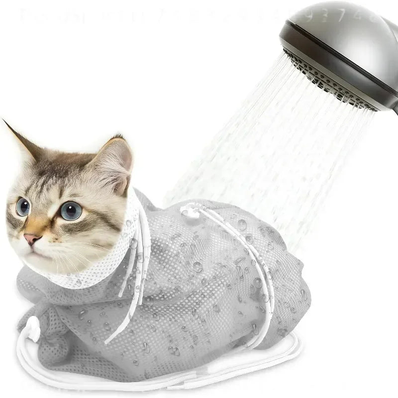 Adjustable Mesh Cat Grooming Bag for Nail Trims & Baths