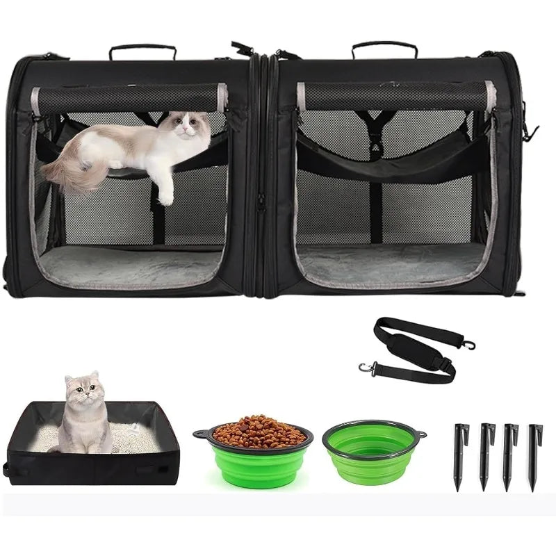 Wakytu Two-in-One Foldable Cat Center Transport Box. Cat Car Transportation. Two Cat and Dog Double Pet Transportation Bags