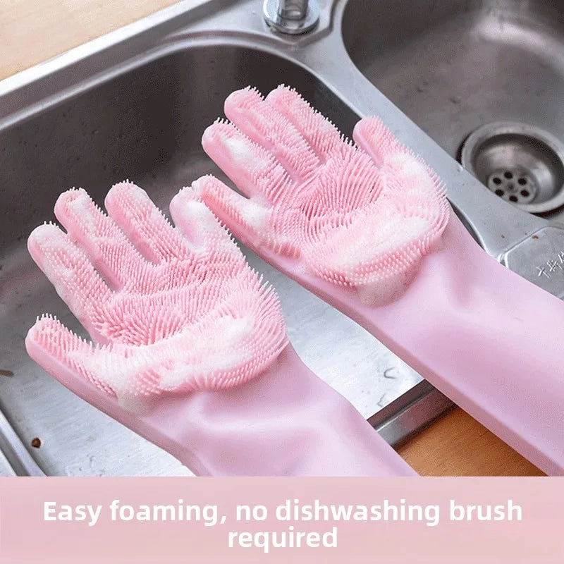 Silicone Gloves Rubber Dishwashing Gloves Household Silicone Gloves Dishwashing Kitchen Dishwashing Vegetables
