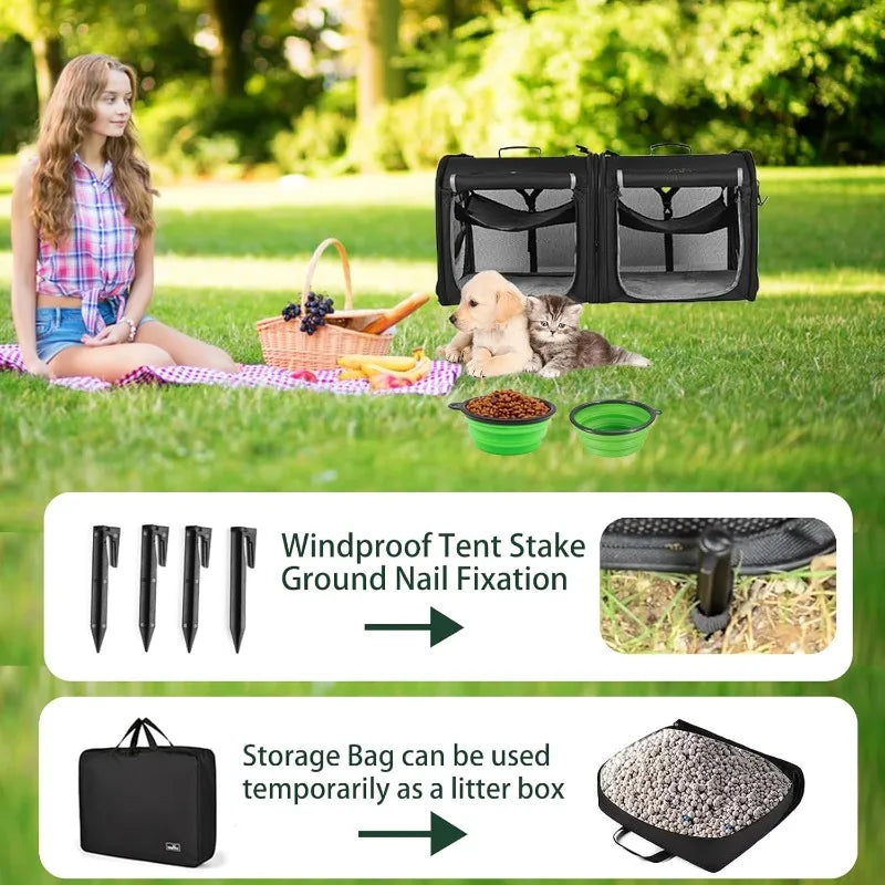 Wakytu Two-in-One Foldable Cat Center Transport Box. Cat Car Transportation. Two Cat and Dog Double Pet Transportation Bags