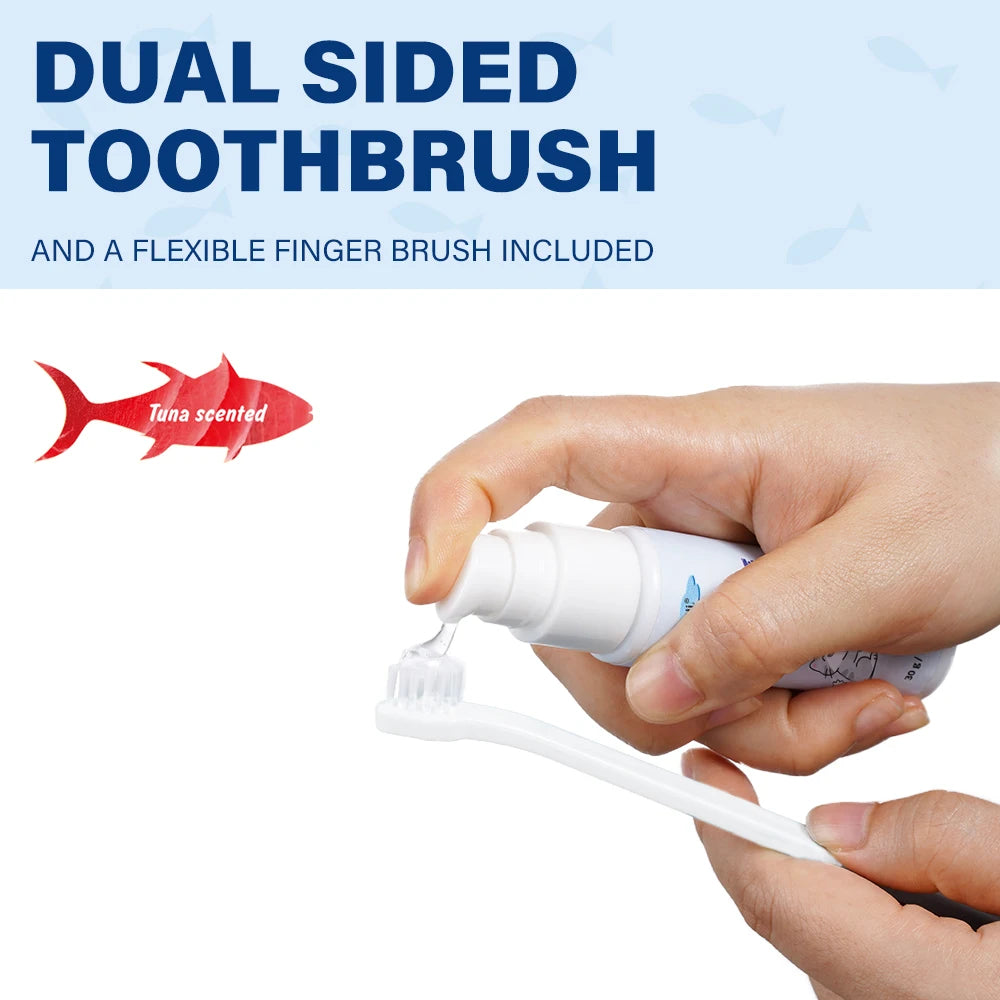 30g Pet Toothpaste with Toothbrush & Finger Brush Tartar Remover Plaque Control, Fresh Breath Dental Care Kit for Dogs & Cats