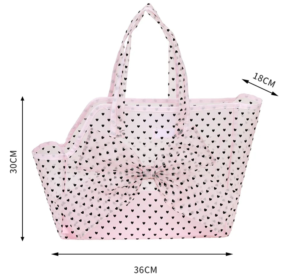 Cute 2Pcs Pet Combo Heart Mesh Dog Bag Floral Sakura Collar Outdoor Walking Kit for Small Dogs Cats