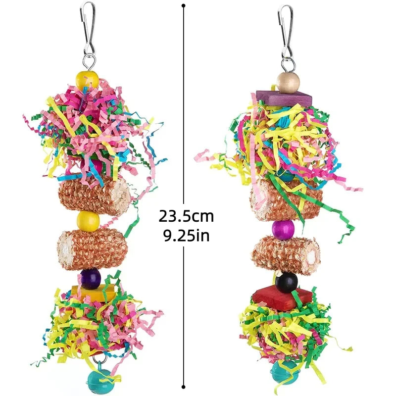 Hanging Wooden Block and Bead Chew Toy for Birds