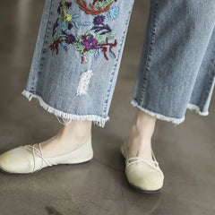 Women's Ragged Edge Perforated Jeans