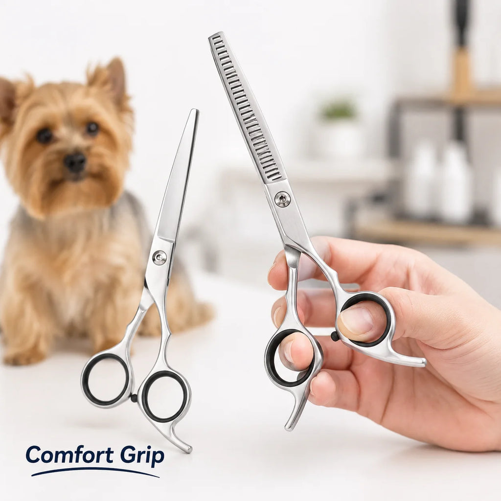 Stainless Steel Pet Grooming Scissors with Comb – Straight or Thinning