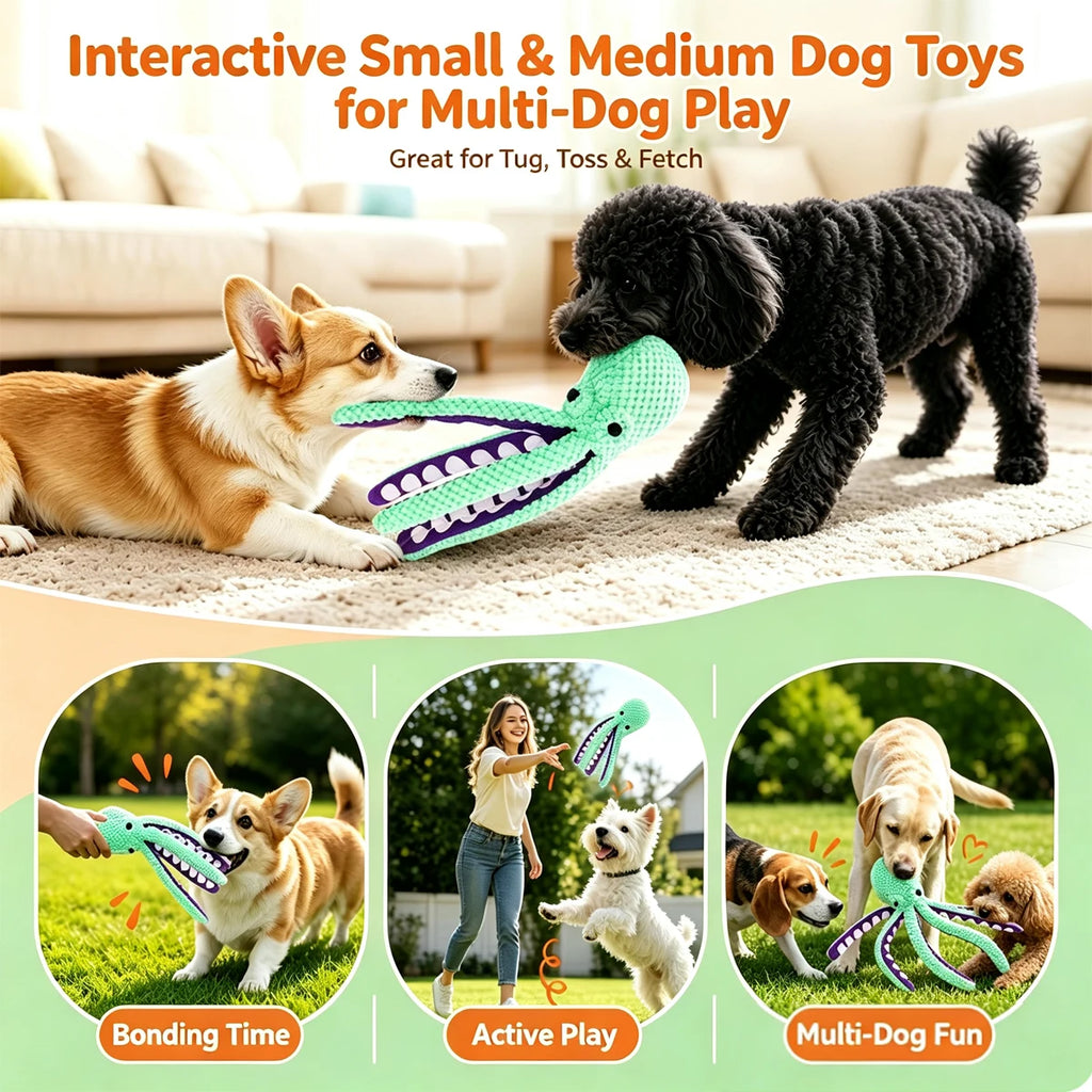 Interactive Sounding Plush Octopus Toy Indestructible Dog Toys Dogs Soft Squeaky Stuffed Animals Small Durable Plushie Live Pet