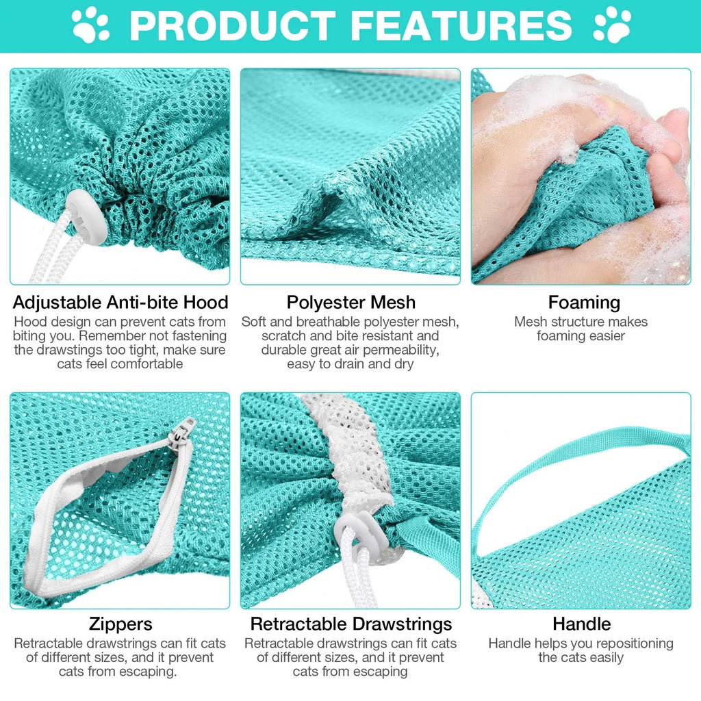 4th Gen Cat Grooming Bag Anti-Scratch Cat Bath Net Bag for Shower Nail Trimming Injecting Breathable Mesh Cat Washing Restraint
