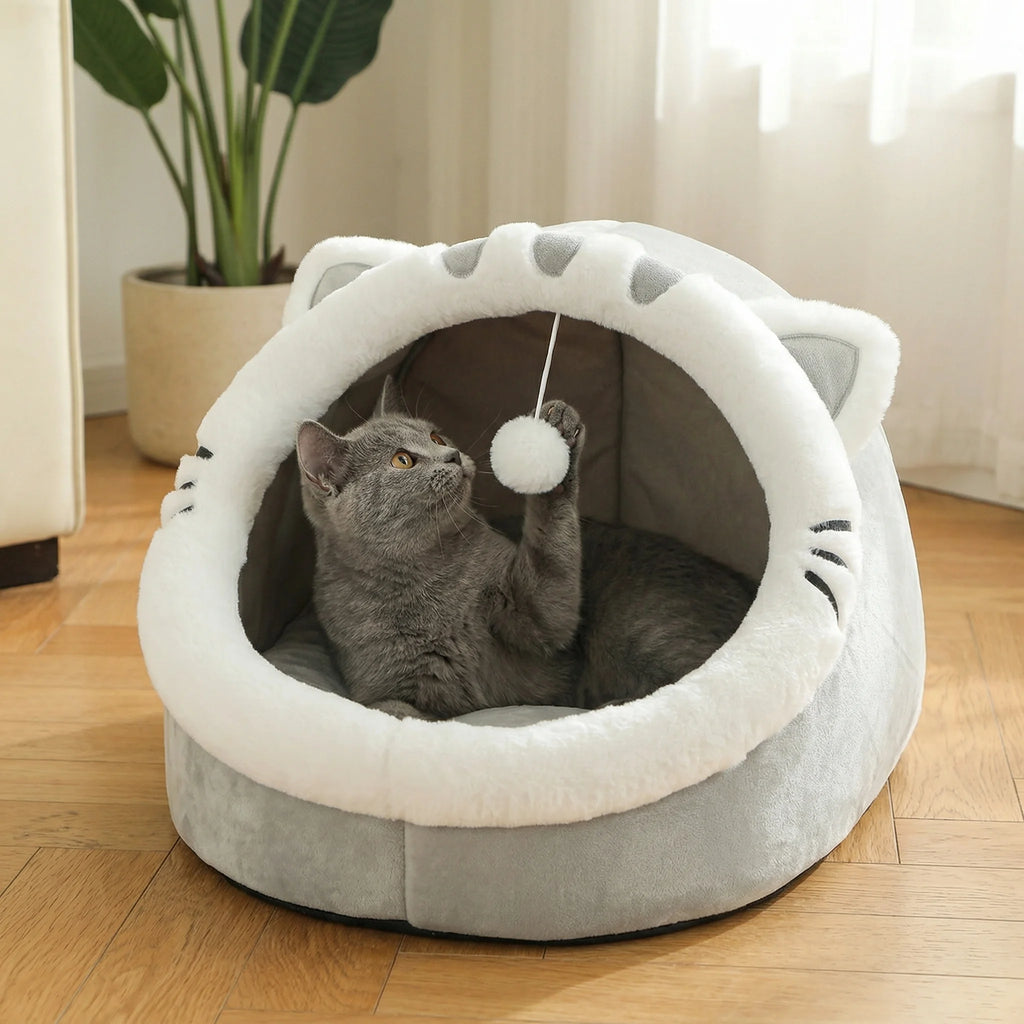 Plush Cat Tent Bed for Cats & Small Puppies, S–L