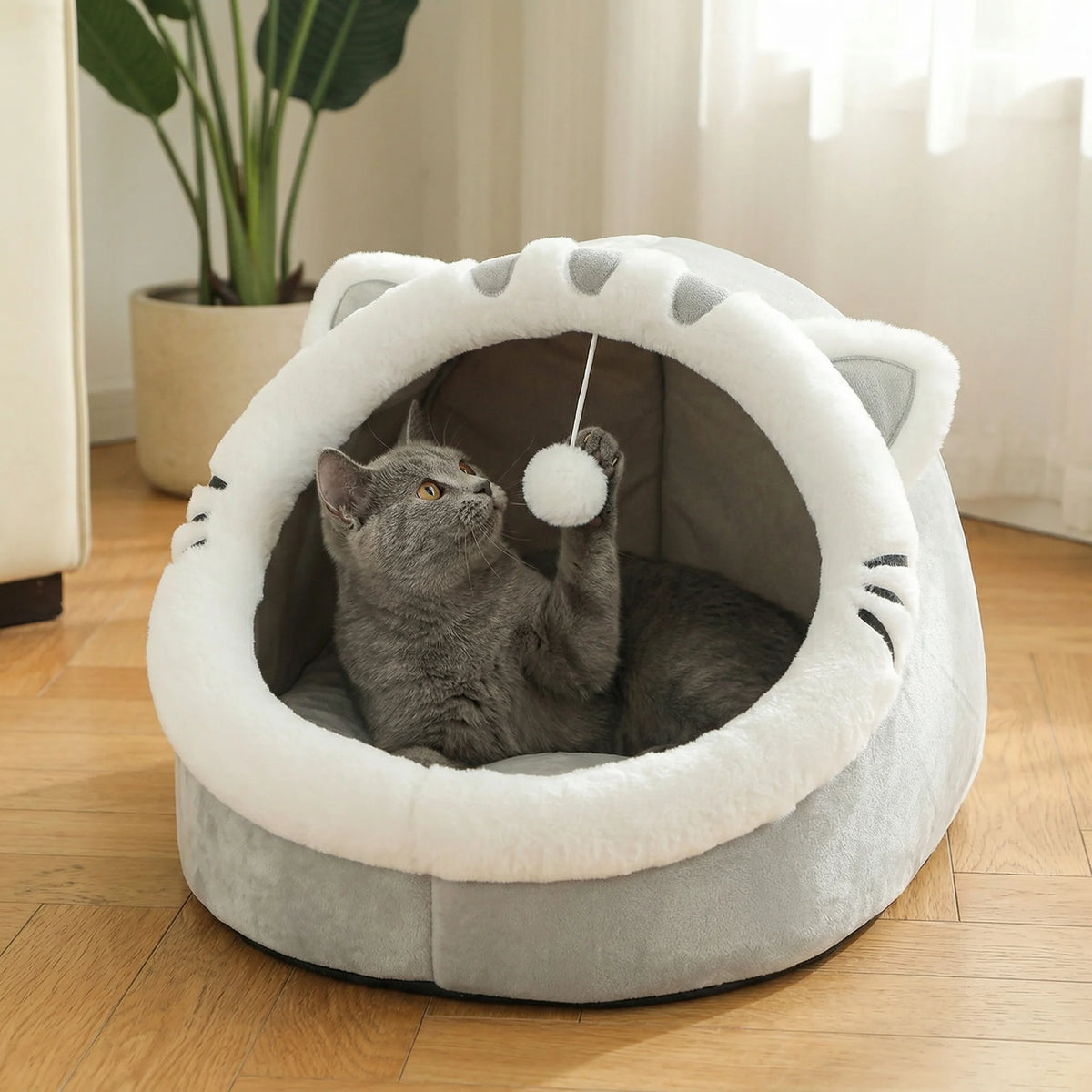 Plush Cat Tent Bed for Cats & Small Puppies, S–L