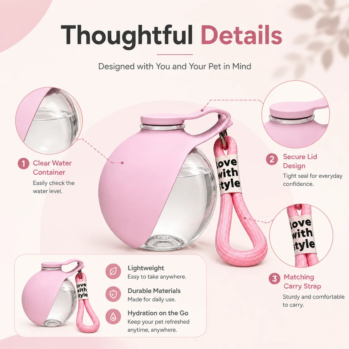 1 Pc Portable Pet Water Bottle，Round Clear Water Cup，Leak‑Proof Travel Water Dispenser For Dog Walking Outdoor Hiking Trip