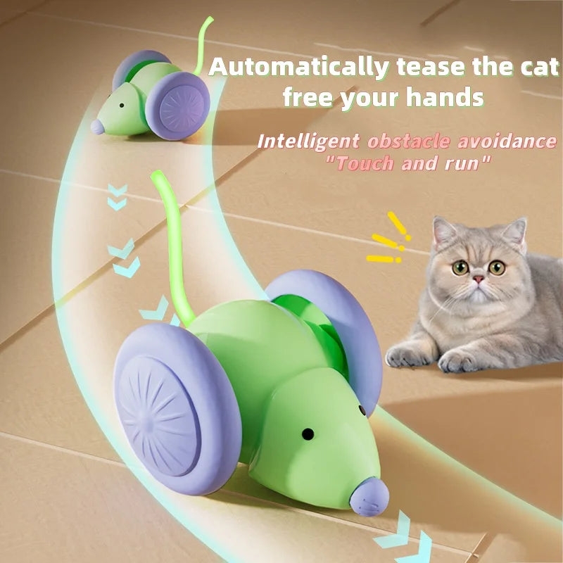 Electric Mouse Car Interactive Cat Toy Automatic Teaser Rechargeable Intelligent Obstacle Avoidance Kitten Pet Toys