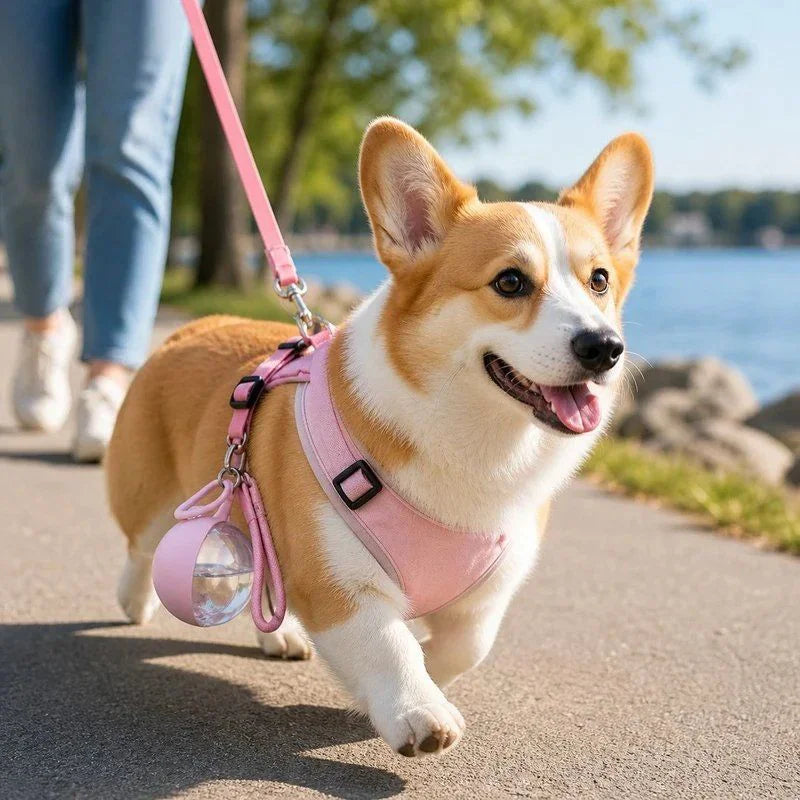 Spherical Portable Pet Dog Water Bottle PET With Foldable Silicone Bowl Reflow Water Dispenser For Walking Hiking Camping