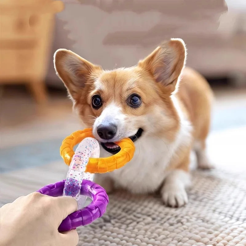Interactive 3 Ring Tug Dog Toy for Small Medium Large Dogs - Chew Resistant TPR Teeth Cleaning Pet Supplies
