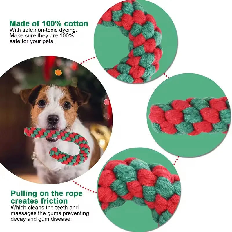 Chew-resistant Pet Chew Toy Cotton Rope Interactive Bone Shape Christmas Tree For Dogs Puppy Teeth Cleaning Relieve Boredom Toys
