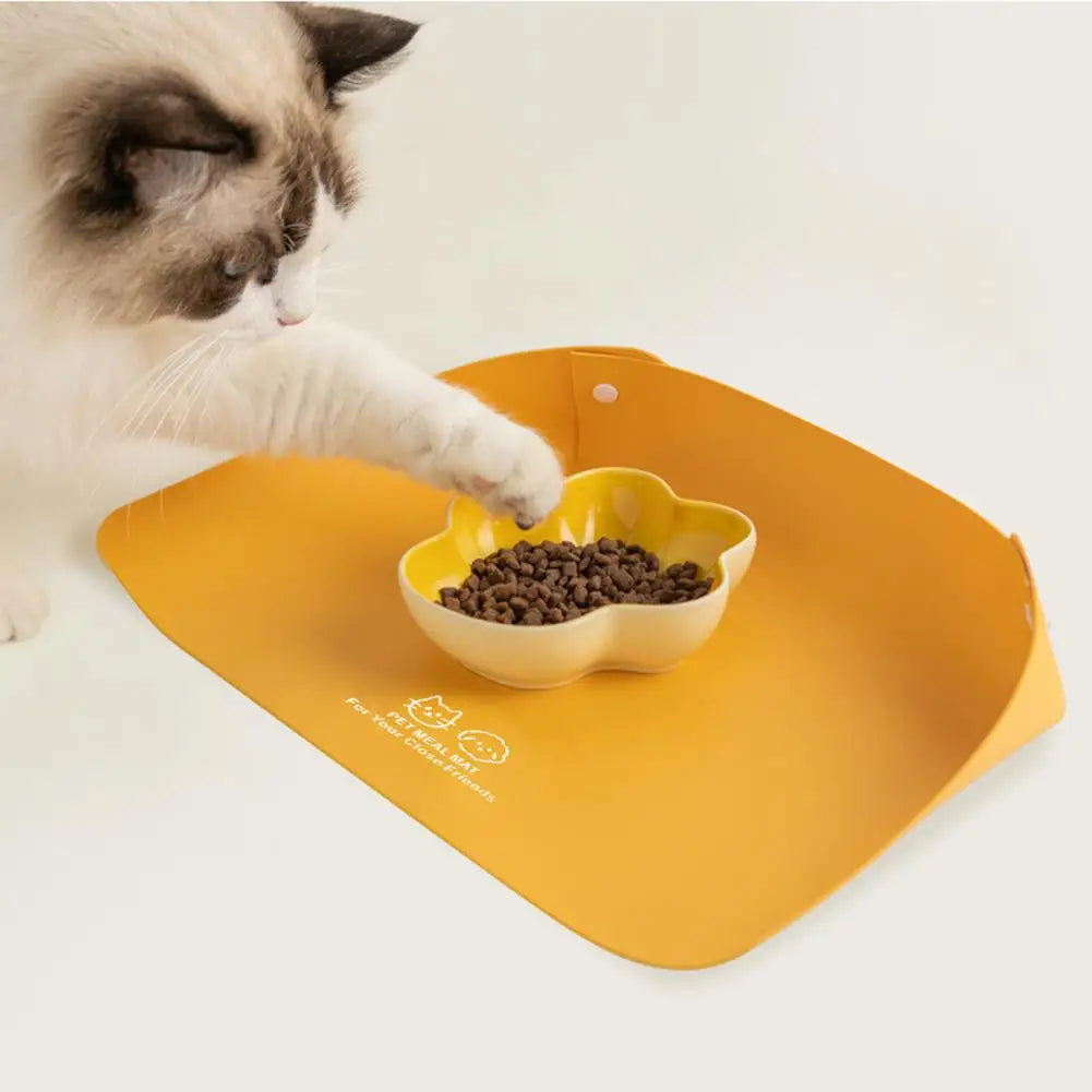 1PC Solid Color PU Leather Pet Feeding Mat Semi-enclosed Anti-spill Pet Placemat Waterproof Oilproof Pet Bowl Mat For Cat & Dog