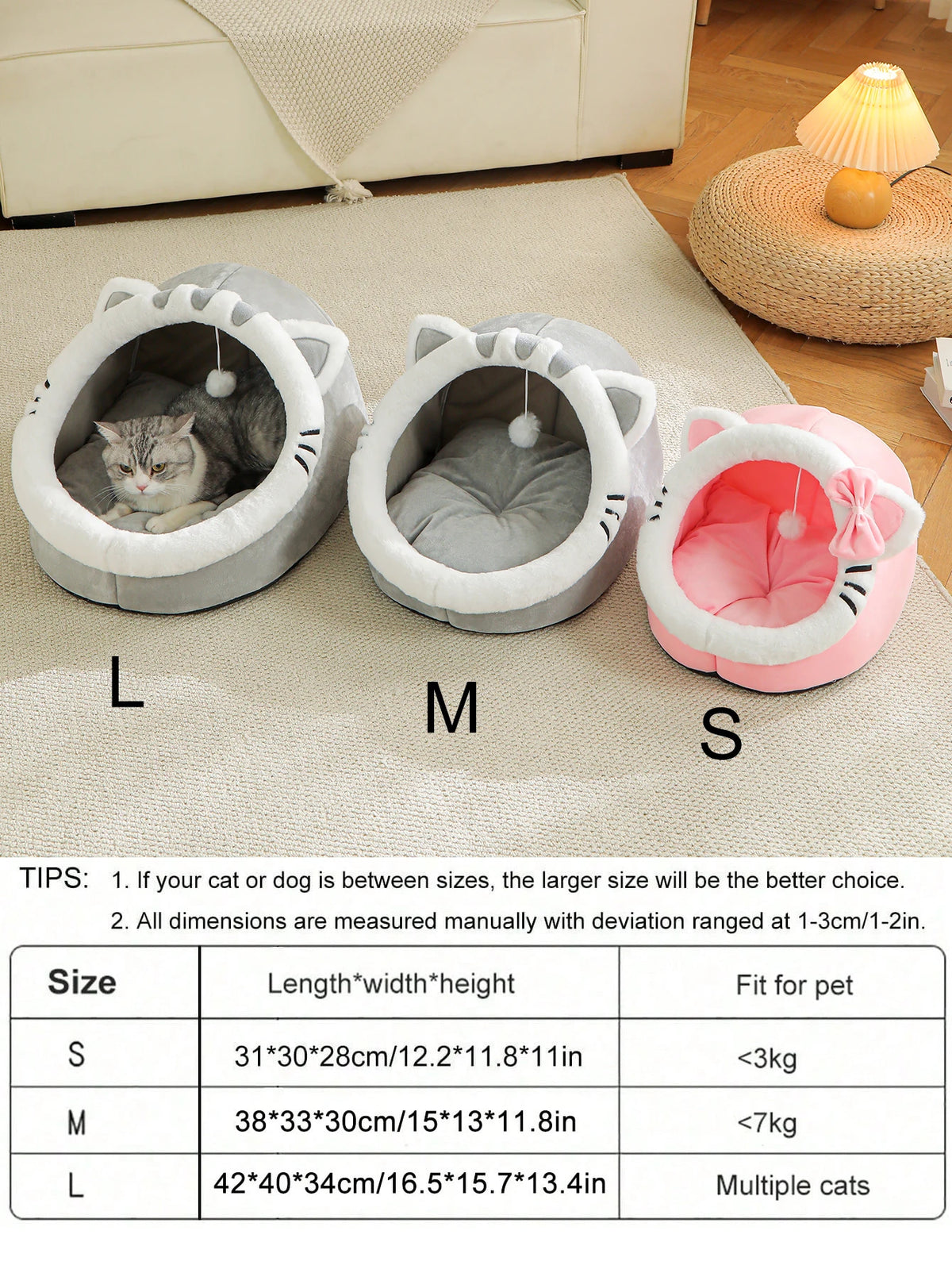 Plush Cat Tent Bed for Cats & Small Puppies, S–L
