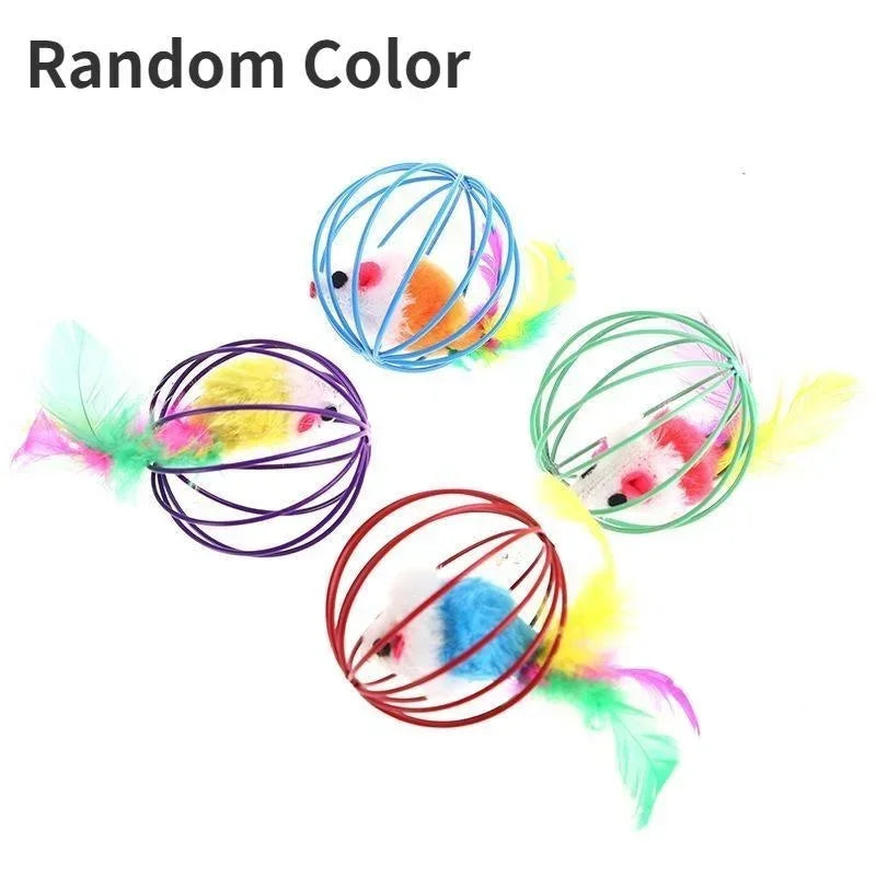 Interactive Cat Toy Mouse Ball Cage Random Color Plush Mouse  Kitten Play Toys for Indoor Kittens Exercise Pet Supplies
