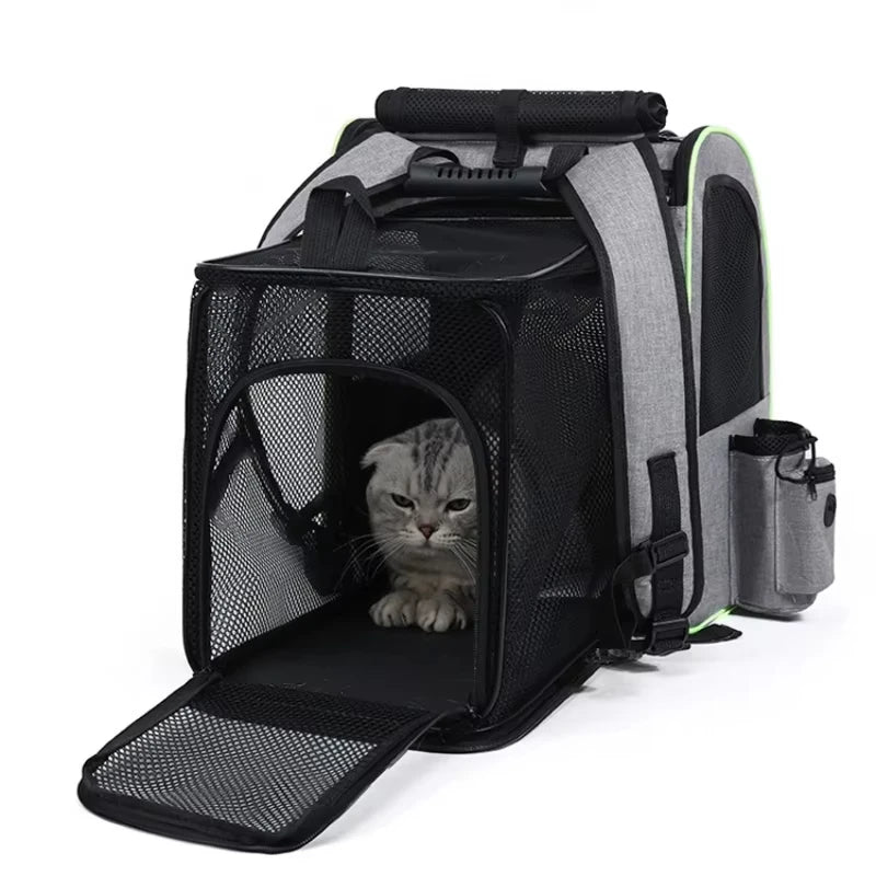 Cat Carrier Dog Backpack Expandable Large Portable Breathable Rucksack with Front Opening Mesh Window Pockets