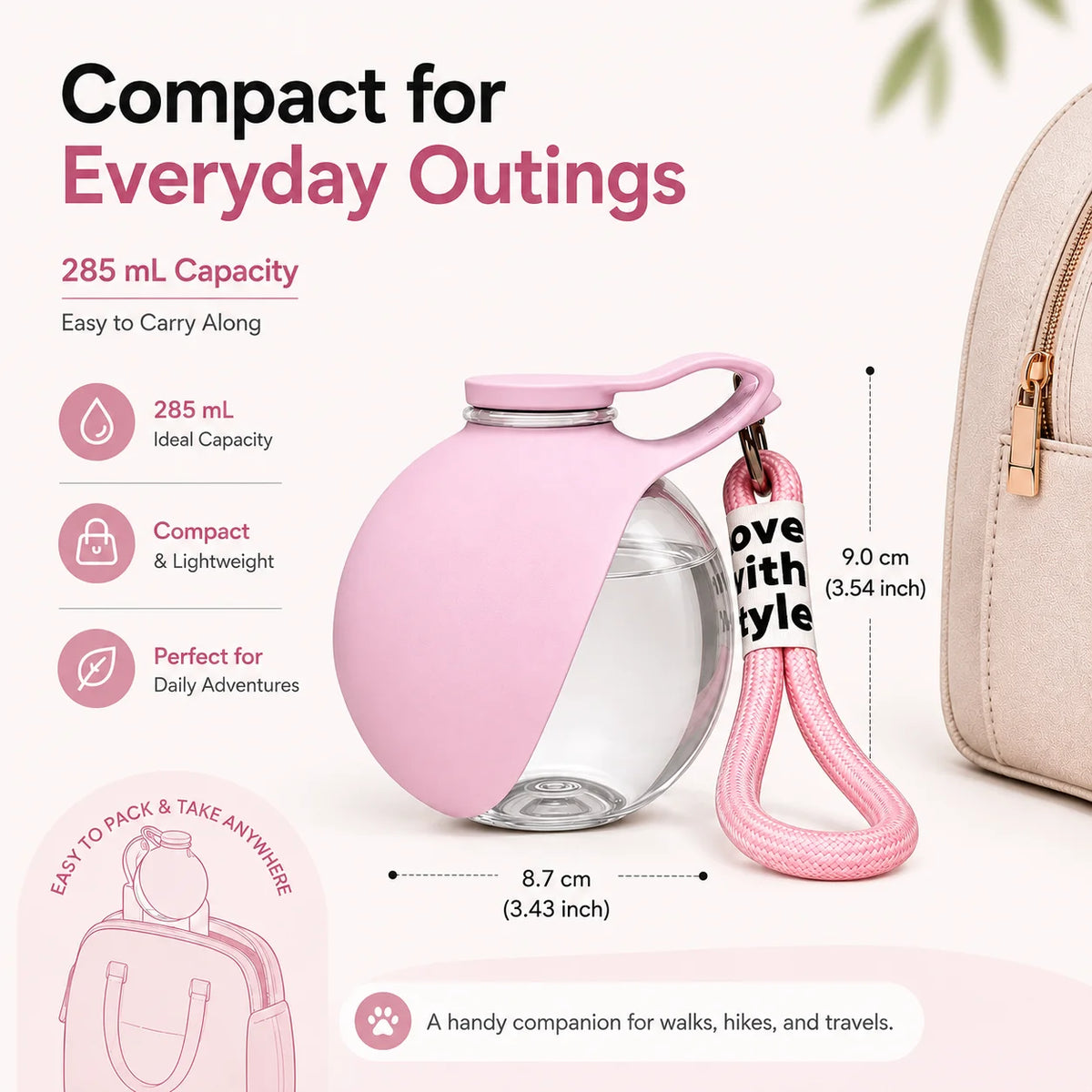 1 Pc Portable Pet Water Bottle，Round Clear Water Cup，Leak‑Proof Travel Water Dispenser For Dog Walking Outdoor Hiking Trip