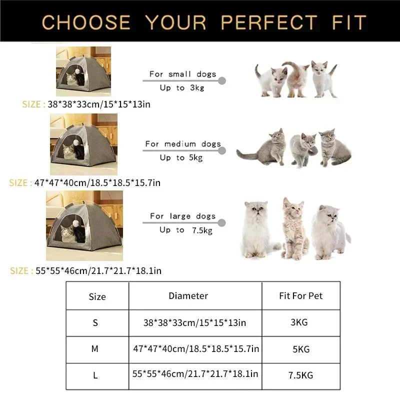 Semi-Enclosed Canvas Tent Bed for Cats & Small Dogs