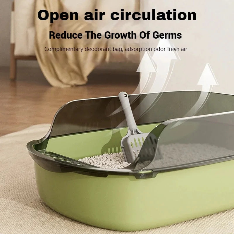 Semi-Enclosed Raised-Side Cat Litter Box for Kittens & Cats