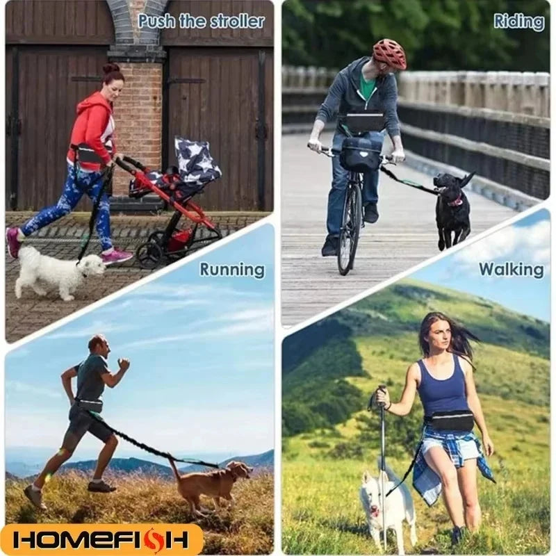 Hands‑Free Reflective Dog Leash Retractable Elastic Pet Leash with Waist Bag for Running Walking Dog Pet Supplies